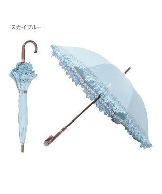 MOONBAT 【遮光/晴雨兼用日傘】POLO RALPH LAUREN(ポロ ラルフローレン) エンブフリル 長傘 遮熱 UV スカイブルー