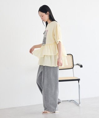 earth music&ecology 異素材ドッキンググラフィックTシャツ Ivory
