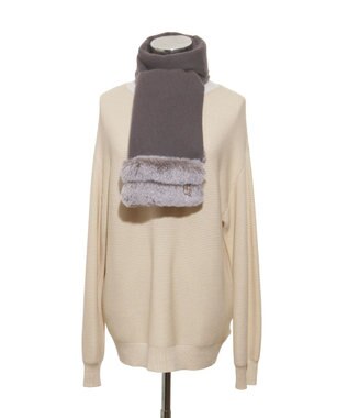 MOONBAT 【WEB限定】FURLA ウール100％×スノートップファーマフラー チャーム付き チャコールグレー