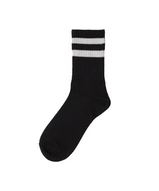 WEGO ラインモコイヌ刺繍クルーソックス ブラック