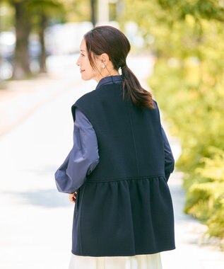 #Newans バックペプラムダブルフェイスジレ ネイビー