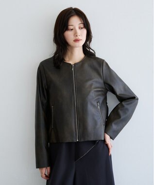 YECCA VECCA バックフリルライダースジャケット Brown