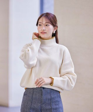 Tiaclasse 【洗える】かのこ編み配色ラインニットプルオーバー オフホワイト
