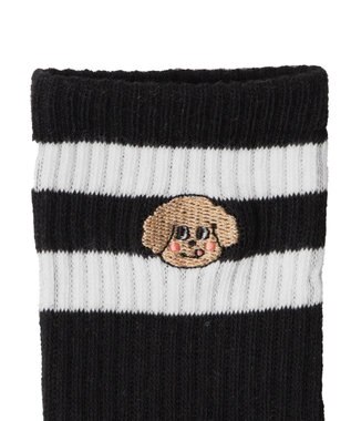 WEGO ラインモコイヌ刺繍クルーソックス ブラック