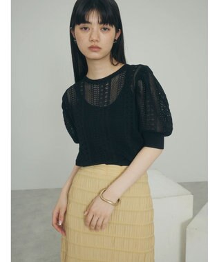 Green Parks ａ．透かし柄ニットプルオーバー Black