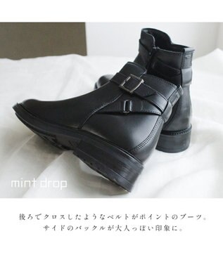 Pointer 本革ベルト付きエンジニアショートブーツ ブラック