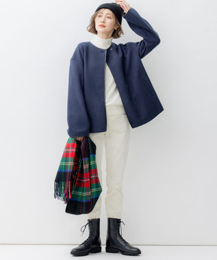 23区 L コンプレストパイル ノーカラー アウター ダルブルー系