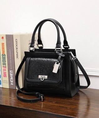 style code 【MERCURYDUO/マーキュリーデュオ】メタリッククラック調型押し フラップハンドバッグ ブラック