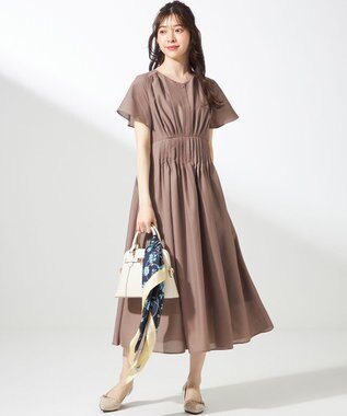 ANY SIS 【洗える】ピンタックハイウエスト ワンピース モカ