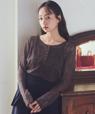 earth music&ecology フロントボタンレースプルオーバー Brown