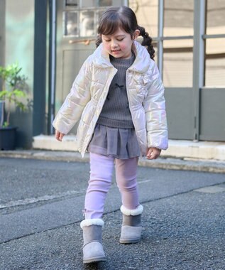 ANY KIDS パール調×フリースボア中綿コート ホワイトオーロラ