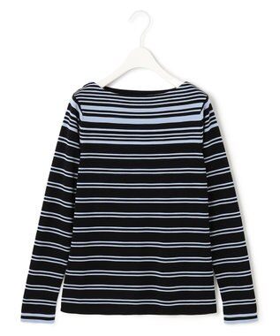 ICB 【洗える】 ハイブリッドボーダー ニットプルオーバー クリアブラック×ウォッシュドブルー系