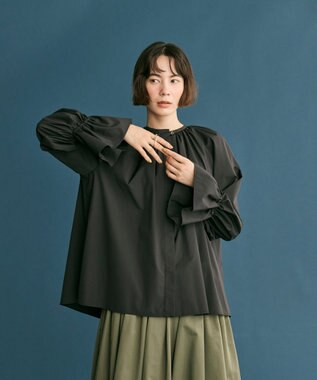 #Newans 【洗濯機可】フルギャザーブラウス ブラック