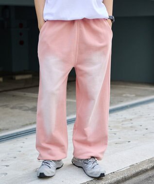 WEGO 【ウエストゴム/らくらくパンツ】アシッドウォッシュグラフィックスウェットパンツ ピンク
