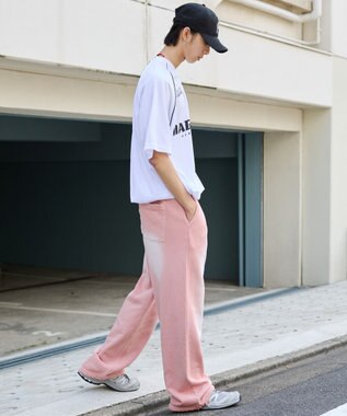 WEGO 【ウエストゴム/らくらくパンツ】アシッドウォッシュグラフィックスウェットパンツ ピンク