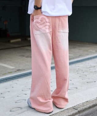 WEGO 【ウエストゴム/らくらくパンツ】アシッドウォッシュグラフィックスウェットパンツ ピンク