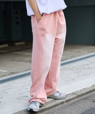 WEGO 【ウエストゴム/らくらくパンツ】アシッドウォッシュグラフィックスウェットパンツ ピンク