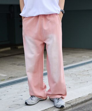 WEGO 【ウエストゴム/らくらくパンツ】アシッドウォッシュグラフィックスウェットパンツ ピンク