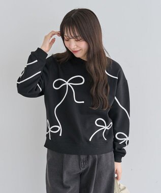 Green Parks ・ｓｗｉｎｇ　ｂｙ　リボンコード刺繍スウェット Black