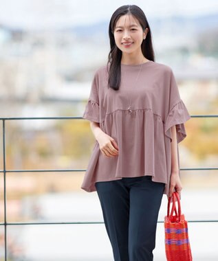 Tiaclasse 【新色追加】ギャザー切り替えフレアプルオーバー ダスティーピンク