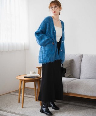 WEGO 【軽量】ブラッシュニットBIGカーディガン ブルー