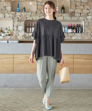 Tiaclasse 【新色追加】ギャザー切り替えフレアプルオーバー チャコールグレー