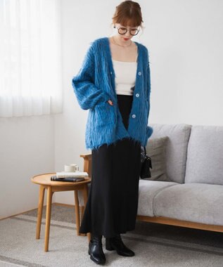 WEGO 【軽量】ブラッシュニットBIGカーディガン ブルー