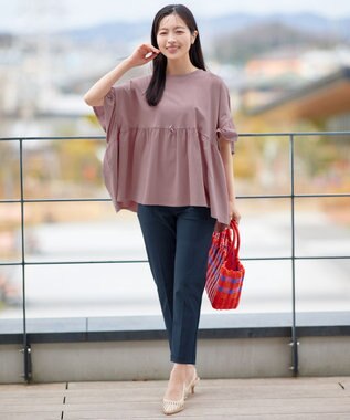 Tiaclasse 【新色追加】ギャザー切り替えフレアプルオーバー ダスティーピンク