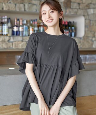 Tiaclasse 【新色追加】ギャザー切り替えフレアプルオーバー チャコールグレー