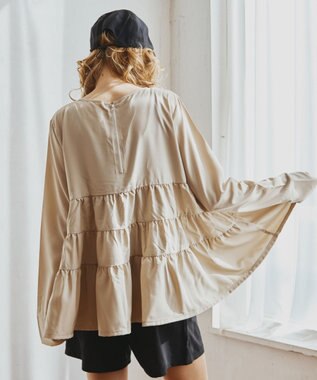 San-ai Resort（三愛水着楽園） 【WEB限定】5点セット キャップ付きUVカットタンキニ+ティアードラッシュセット水着【BeachQueen(ビーチクイーン）】 ベージュ