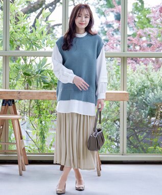 Tiaclasse L 【新色追加・2way・洗える】シャツドッキングニットベスト ブルー