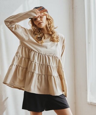 San-ai Resort（三愛水着楽園） 【WEB限定】5点セット キャップ付きUVカットタンキニ+ティアードラッシュセット水着【BeachQueen(ビーチクイーン）】 ベージュ