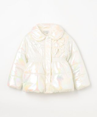 ANY KIDS パール調×フリースボア中綿コート ホワイトオーロラ