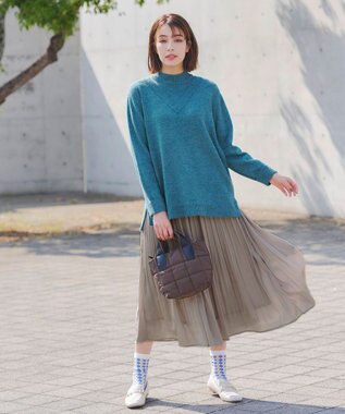 Tiaclasse L 【洗える】重ね着風ニットトップス ターコイズ