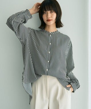 YECCA VECCA 2way裾アレンジパール釦ブラウス Stripe