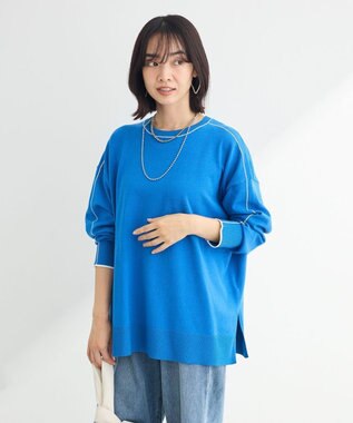 Green Parks アンチピリングライン入りニットプルオーバー Blue