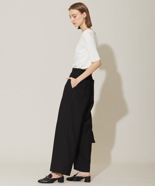 ICB L 【洗える】ワッシャーツイル ワイドストレートパンツ ブラック系