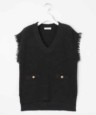 Feroux 【洗える】ツイードライクニット ベスト ブラック系1