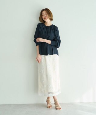 YECCA VECCA ギャザーブラウス Navy