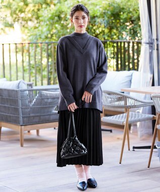 Tiaclasse 【洗える】重ね着風ニットトップス チャコールグレー