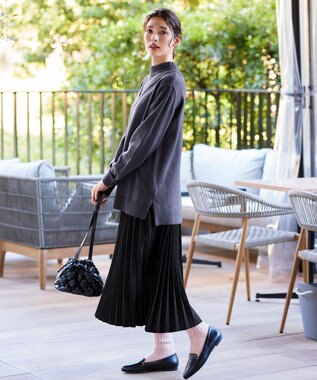 Tiaclasse L 【洗える】重ね着風ニットトップス チャコールグレー