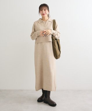 Green Parks ＳＥＴ２点ケーブルベスト＋ニットワンピース Beige