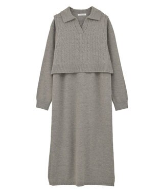 Green Parks ＳＥＴ２点ケーブルベスト＋ニットワンピース Gray