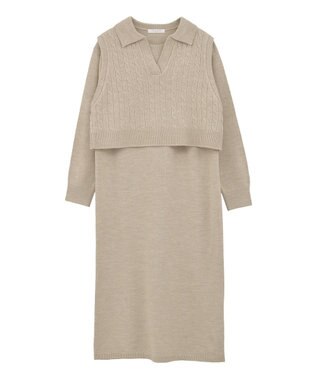 Green Parks ＳＥＴ２点ケーブルベスト＋ニットワンピース Beige