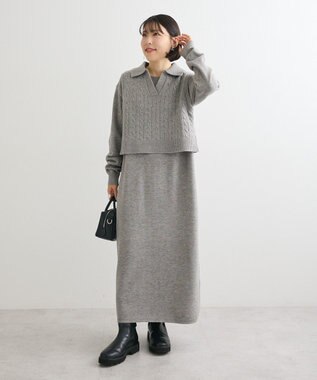 Green Parks ＳＥＴ２点ケーブルベスト＋ニットワンピース Gray