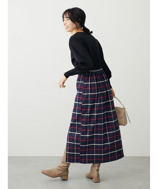 Green Parks ベルトデザインチェックＩラインスカート Navy