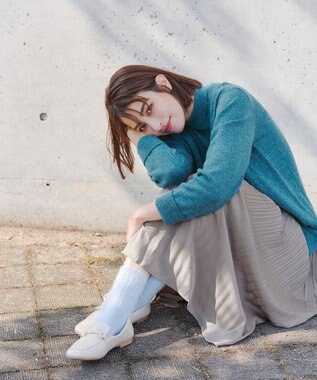 Tiaclasse L 【洗える】重ね着風ニットトップス ターコイズ