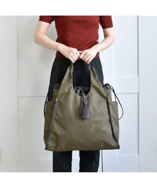 Y'SACCS ドローストリング×シープレザー　トート カーキ