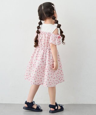 ANY KIDS 【洗濯機可能】オンオフショルダーワンピース ピンク×フルーツ