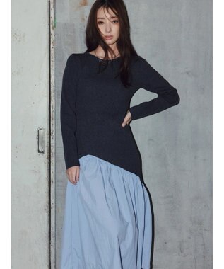 Te chichi 【宮本茉由着用】リブニットドッキングアシメワンピース チャコールグレー